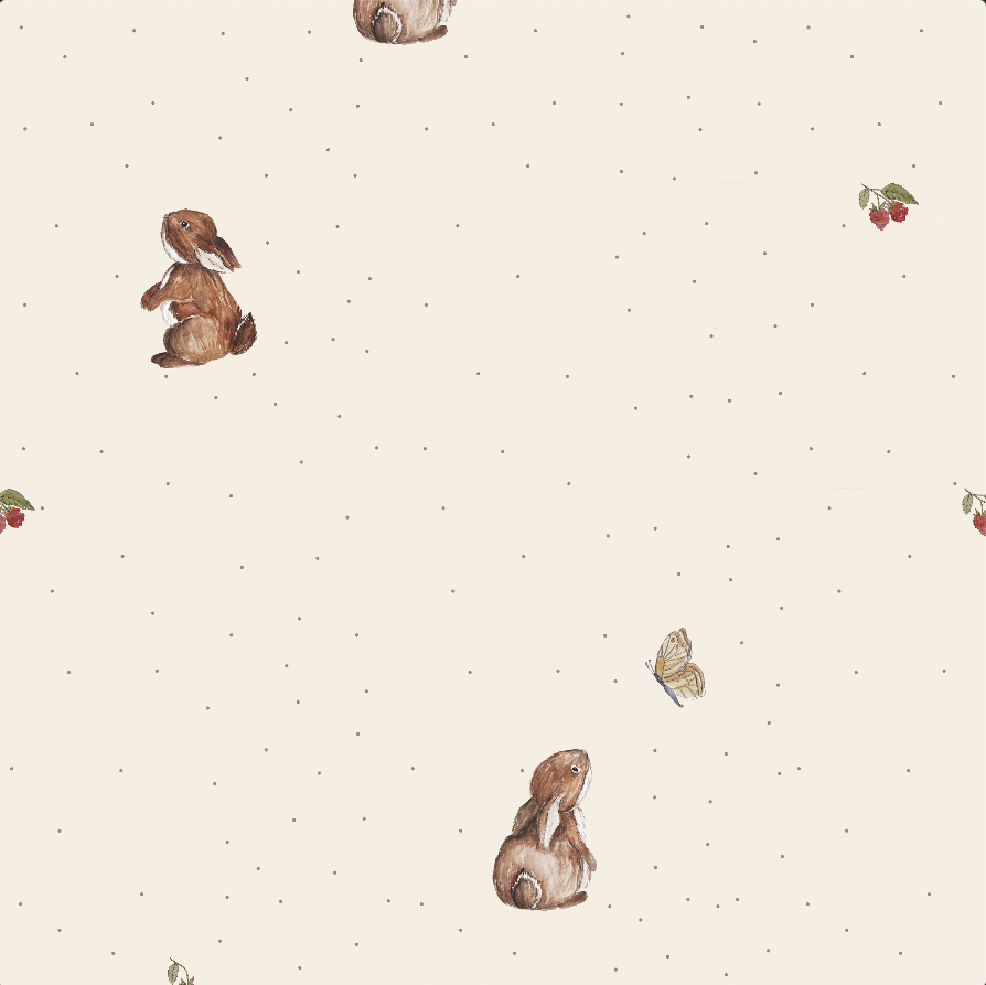 Tapete mit Häschen und Himbeeren - ein zartes, rustikales Muster 2 Tapete für Mädchen - Häschen und Himbeeren