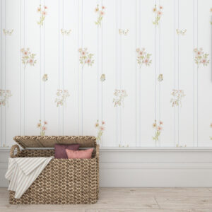 Tapete Blumen Schmetterlinge und Streifen