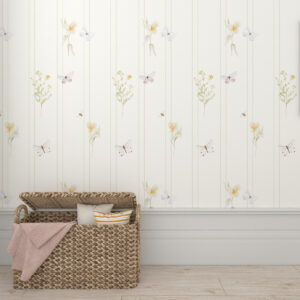 Tapete Blumen Narzissen, Rainfarn und Schmetterlinge