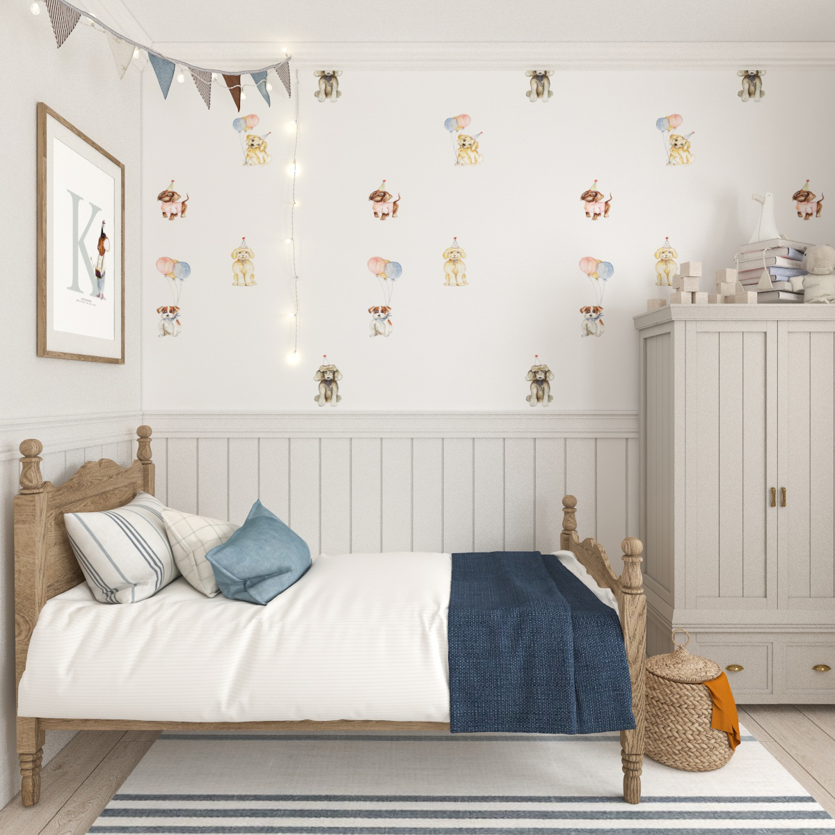 Tapete mit Hunden mit Mützchen 4 Gestaltung eines Kinderzimmers mit Hundetapete