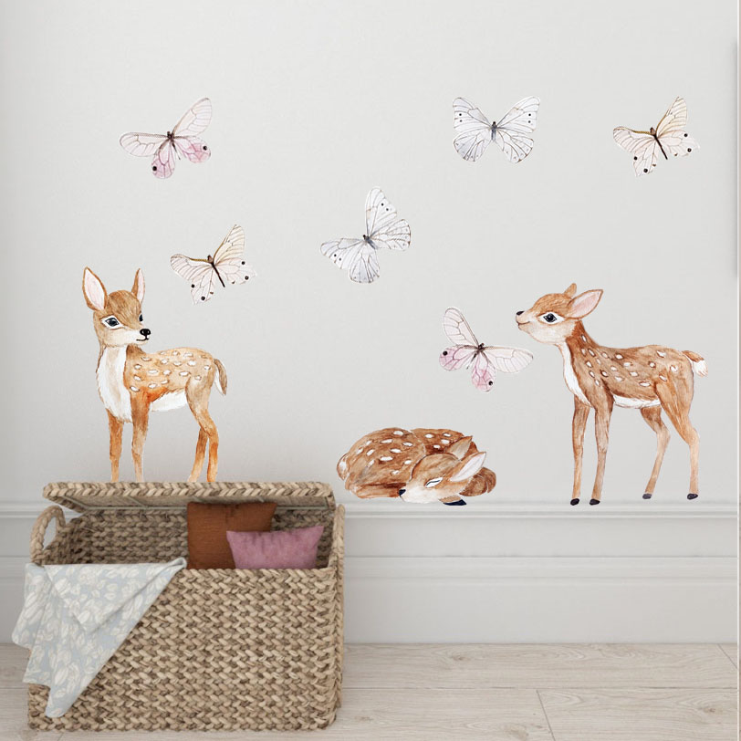 Wandaufkleber für Kinder – Rehe und Schmetterlinge 1 Naklejki ścienne dla dzieci