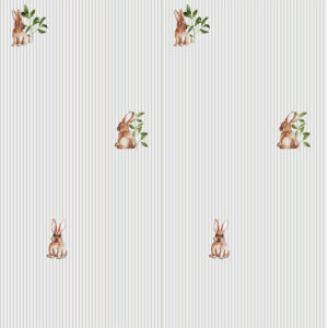 Tapete mit Häschen und Streifen | Kindertapete mit Häschen-Motiv | Dekoration für das Kinderzimmer