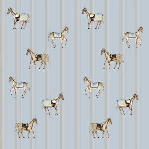 Pferdetapete blau gestreift | Tapete für Jungen Motiv Pferde | Zimmerdekoration für Jungen