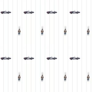 Rennwagen-Tapete für Jungen - Ford Mustang und Rennfahrer-Hase