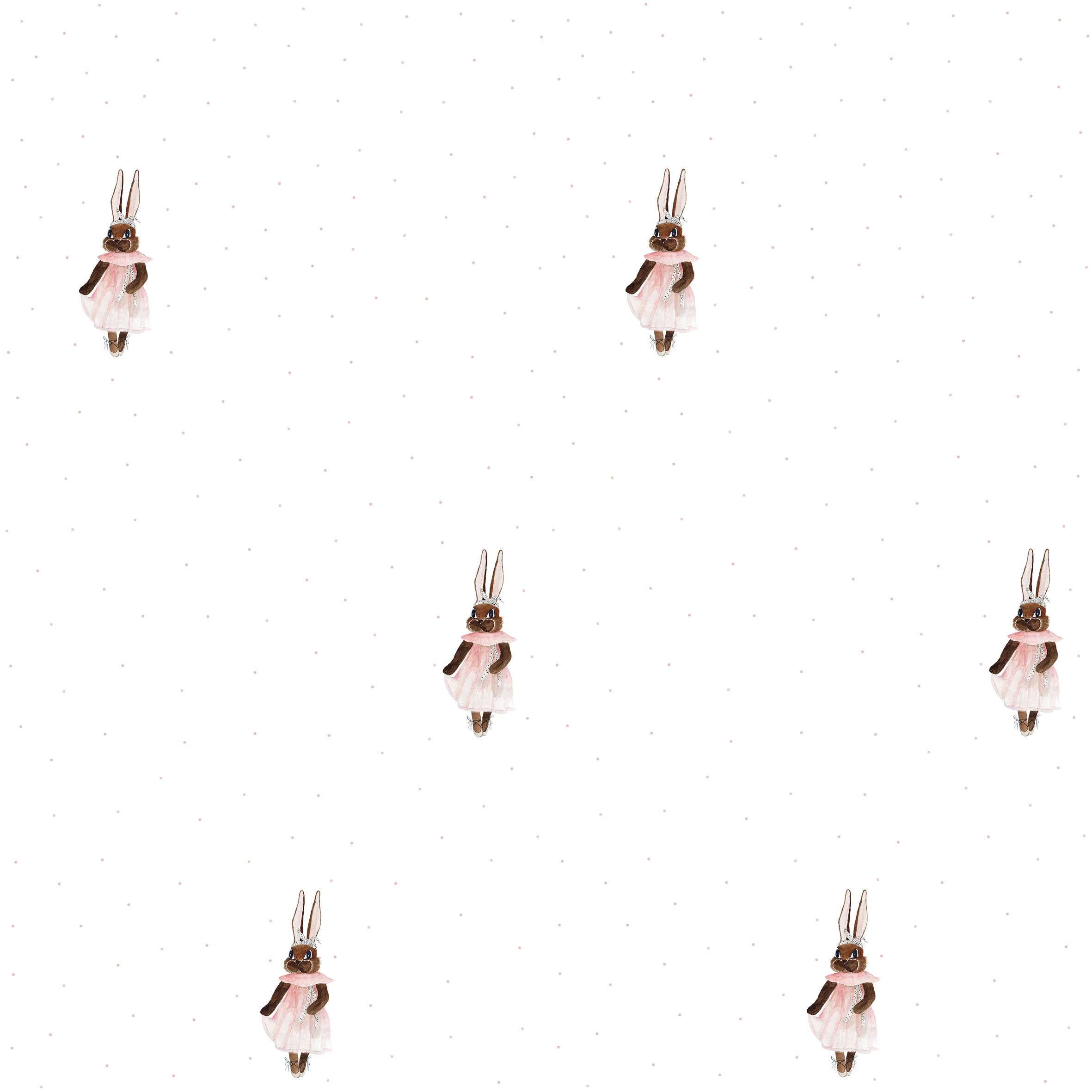 Häschen-Tapete und kleine rosa Pünktchen 1 Häschen-Tapete mit kleinen rosa Pünktchen | Tapete für Mädchen Motiv Häschen | Innendekoration für das Mädchenzimmer