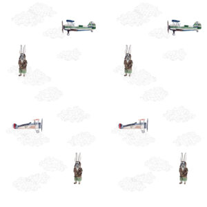 Tapete Fliegerhase und Flugzeuge | Tapete für Jungen Motiv Flugzeuge | Dekoration für das Jungenzimmer
