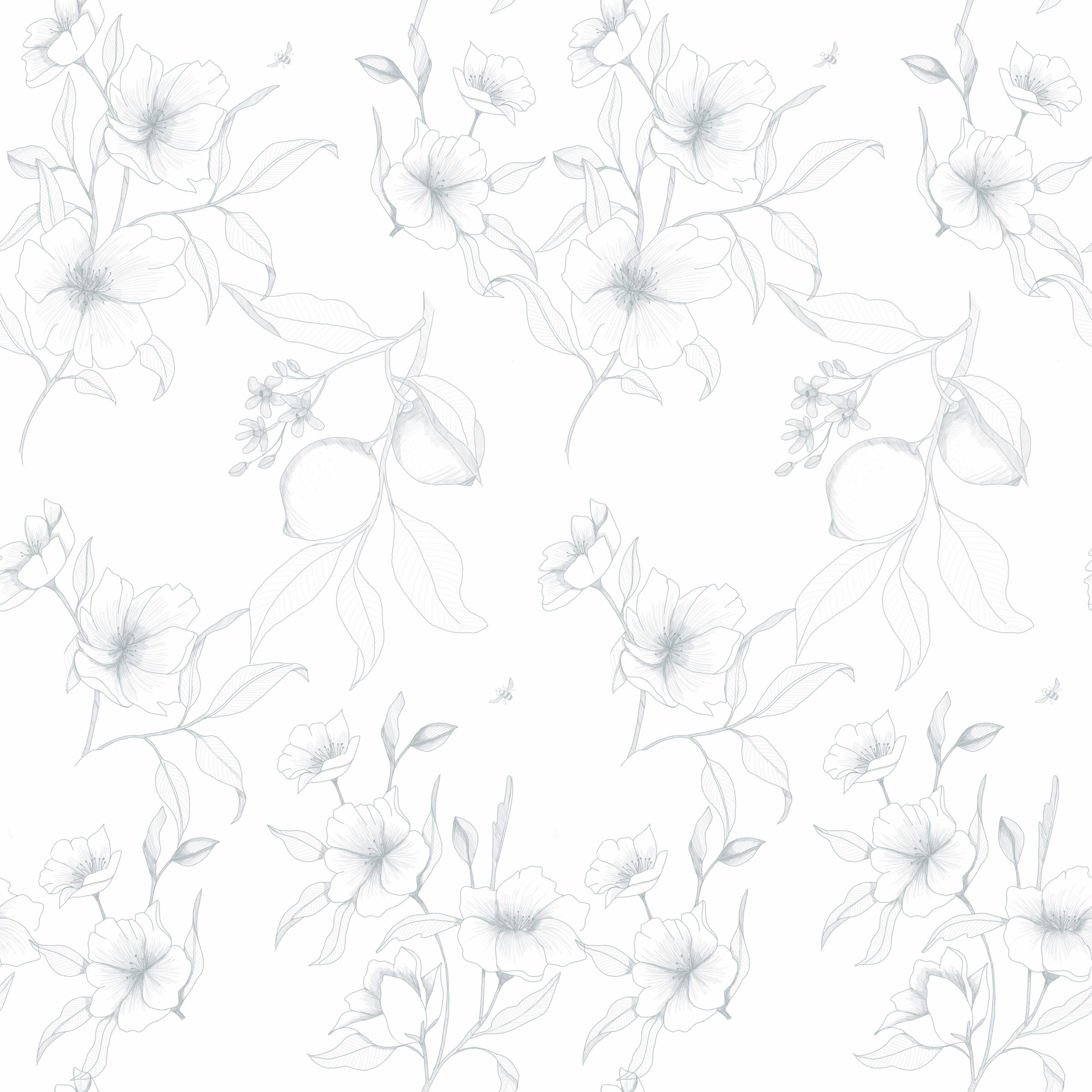 Lineare Blumentapete 1 Tapete für Zuhause, Zitronenblüten, fürs Schlafzimmer, fürs Mädchen-Kinderzimmer