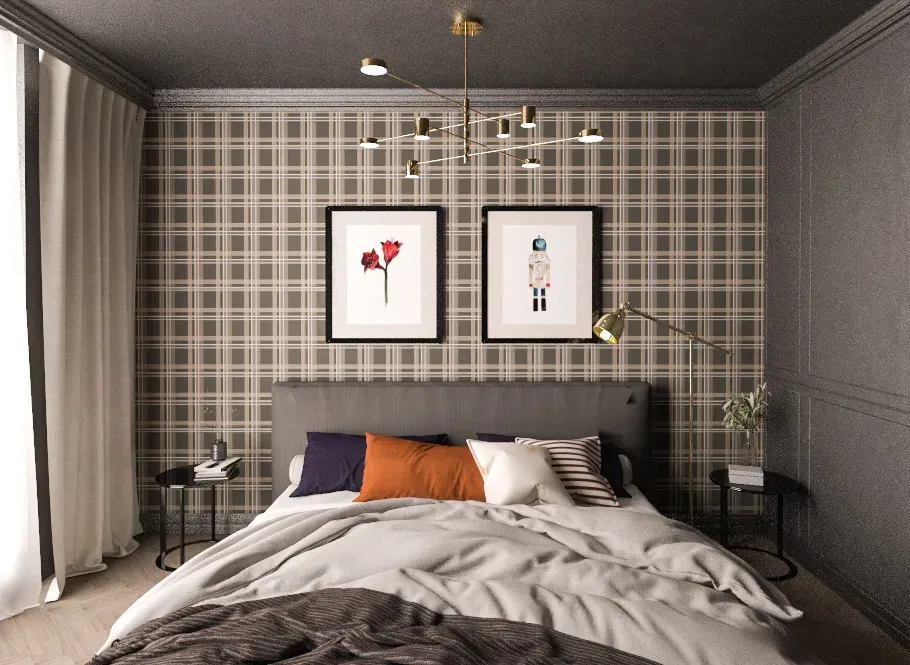 Tapete Karomuster dunkelbraun 1 Karierte Tapete für ein modernes Schlafzimmer