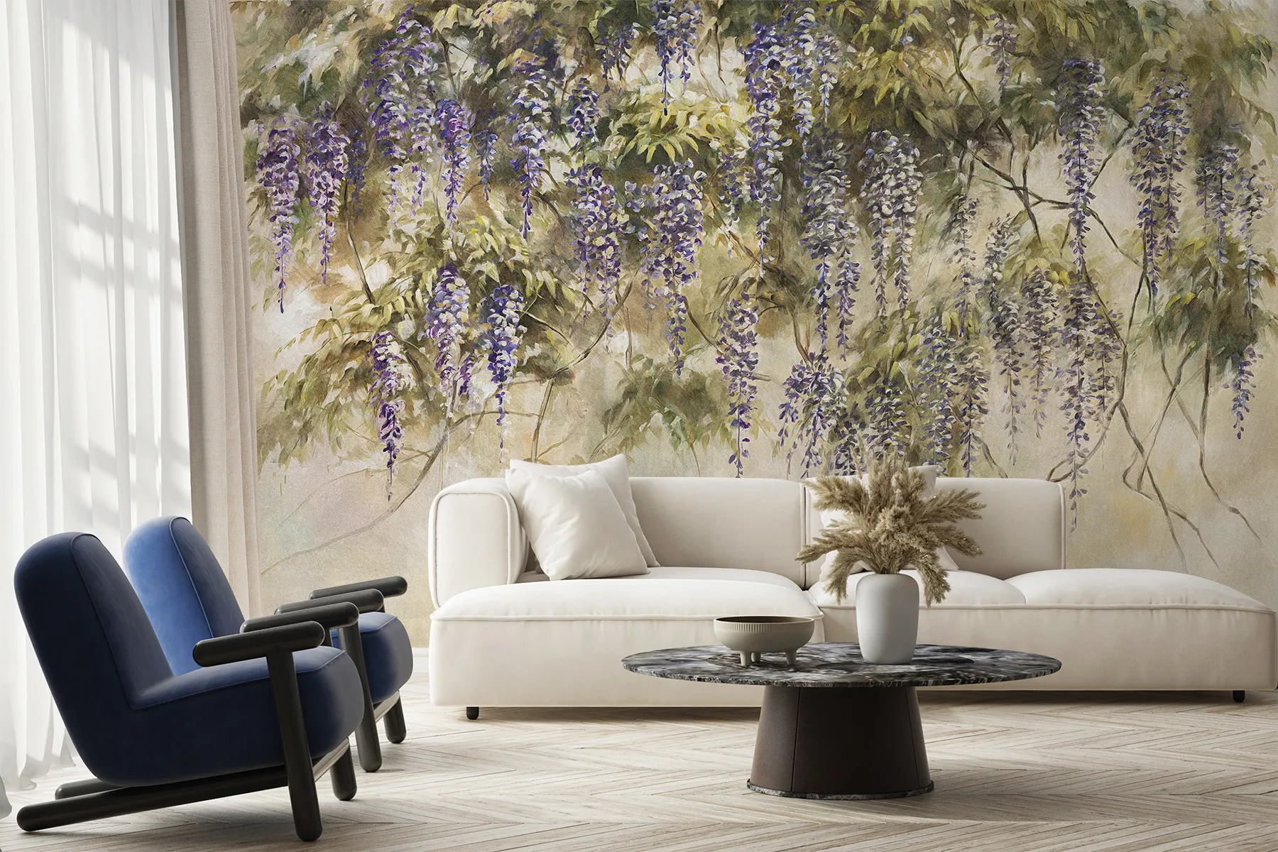 Fototapete Blumen Wisteria - Bluvi 4 Fototapete mit Blumen für das Wohnzimmer