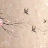Fototapete Vögel rosa Blumen - Sakura 6 Tapete mit Vögeln und Blumen beige