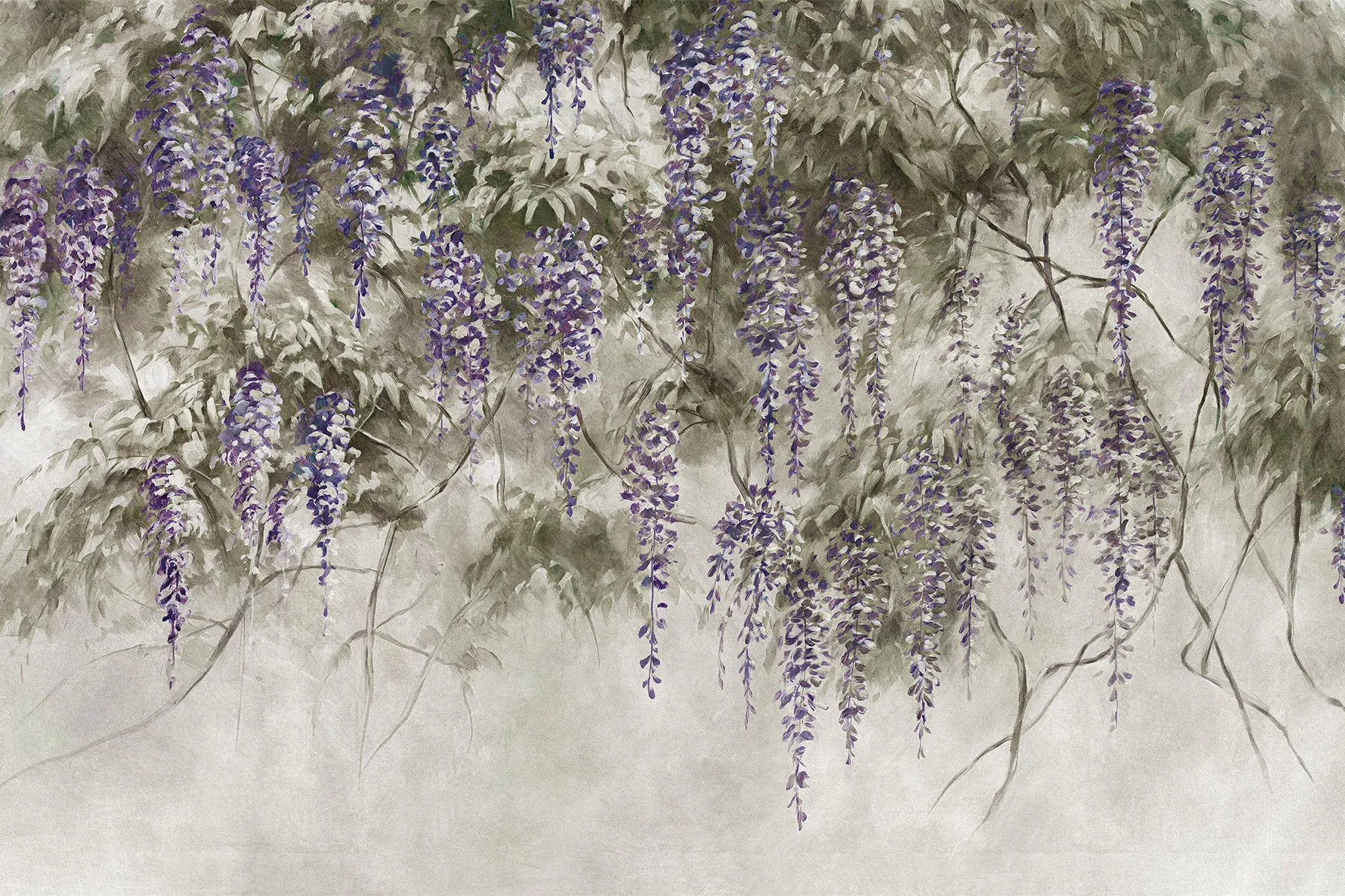 Fototapete Blumen Wisteria - Bluvi 2 Tapete violette Wisterienblüten