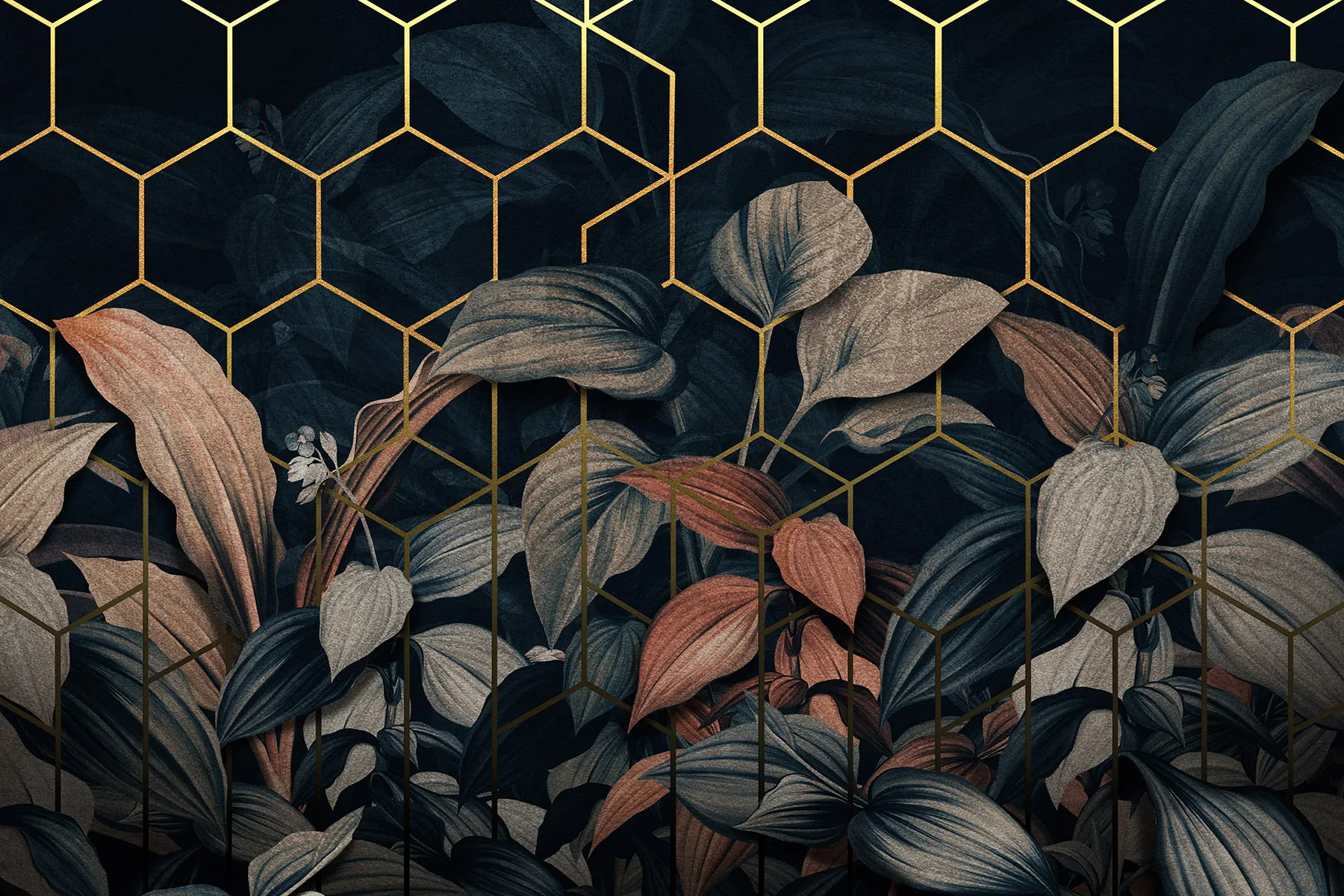 Mural-Tapete mit Blättern - Tropiglo 2 Tapete mit riesigen Blättern für das Wohnzimmer