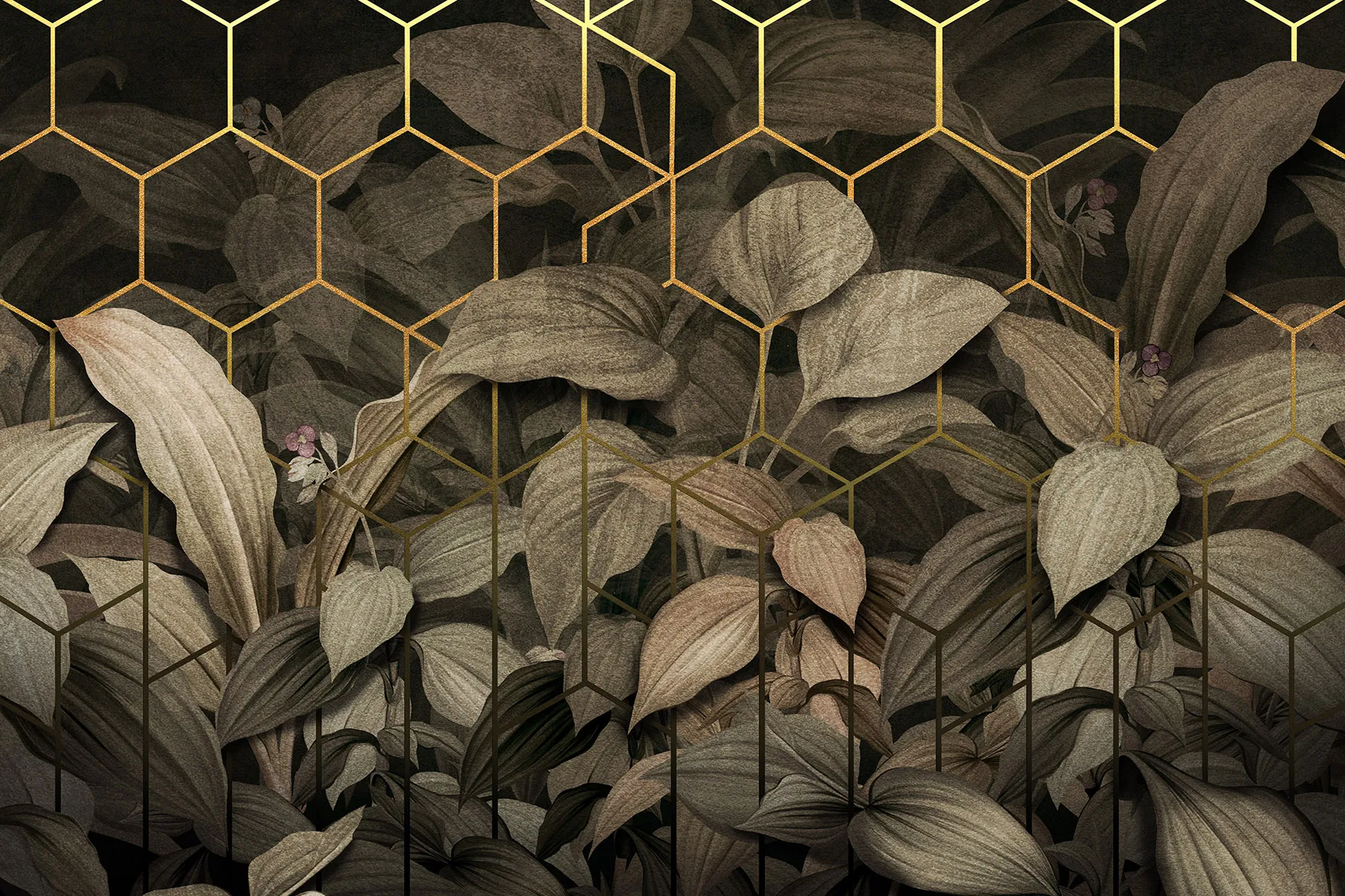 Mural-Tapete mit Blättern - Tropiglo 3 Blättertappe für das Schlafzimmer