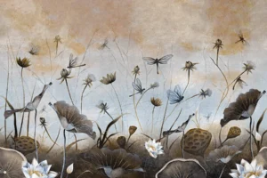 Fototapete Blumen Libellen