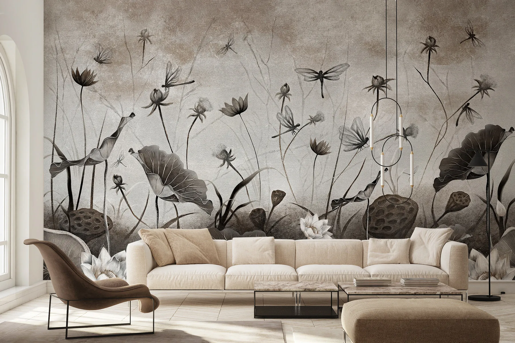 Fototapete Hellblau Beige Blumen und Libellen - Marlow 3 TPA 1223 0042 01 P 01