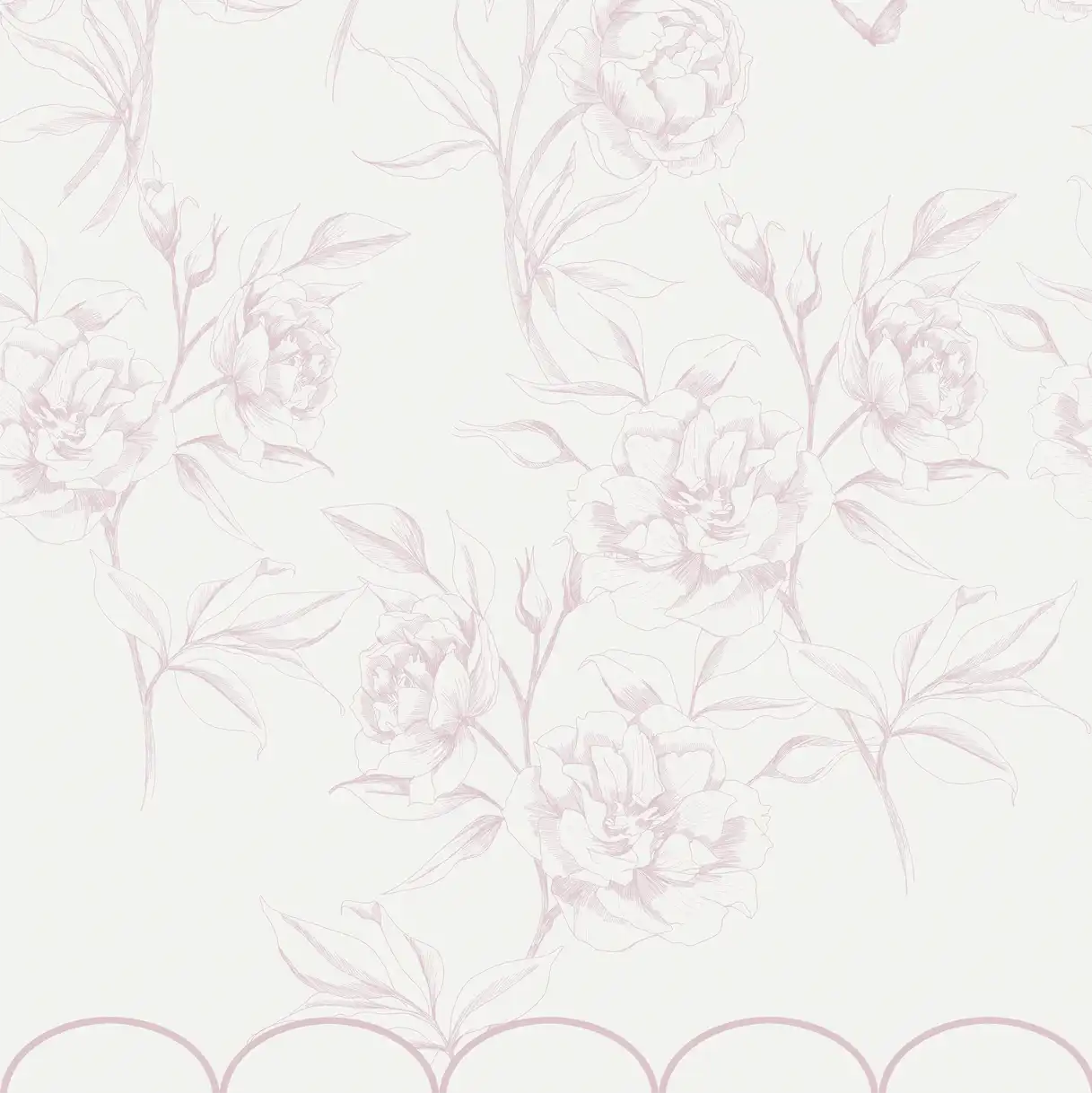 Tapete lineare Pfingstrosen Rüsche rosa 1 Tapete und Fototapete mit linearen Pfingstrosen in Rosa und Beige