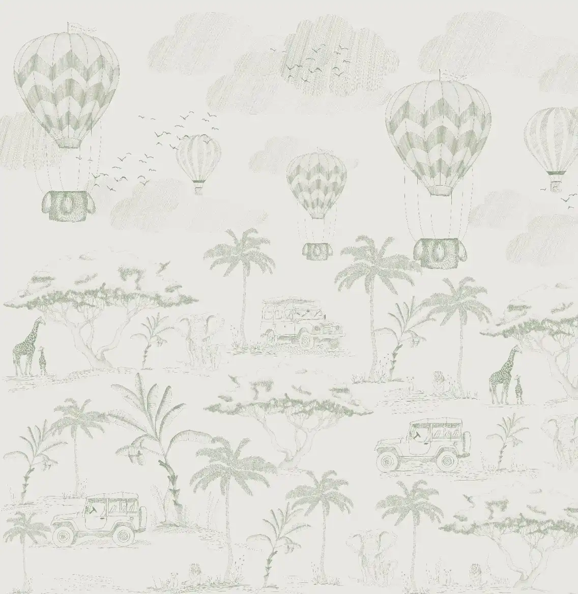 Grüne Safari-Fototapete 1 Tapete fürs Kinderzimmer im Safari-Stil grün