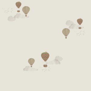 Tapete mit grünen Ballons und Wolken in Beigetönen