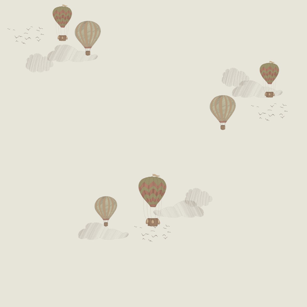 Tapete mit grünen Ballons und Wolken in Beigetönen 1 Tapete mit grünen Ballons und Wolken in Beigetönen