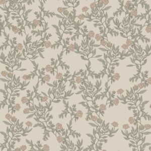 Tapete Eustoma Rosa, Grün und Beige