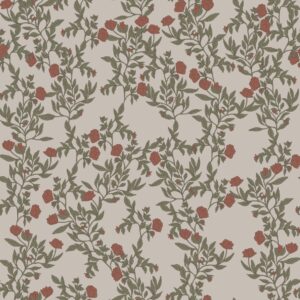 Tapete Eustoma Bordeaux, Grün und Beige