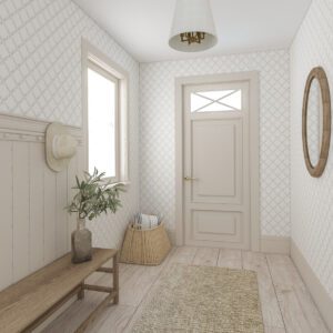 ściana w przedpokoju z tapetą