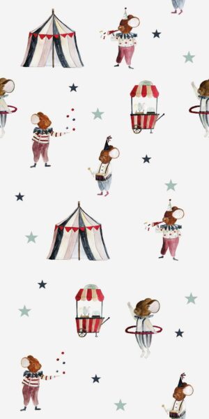Tapete mit Zirkusmäuschen und Sternchen - auf der Rolle