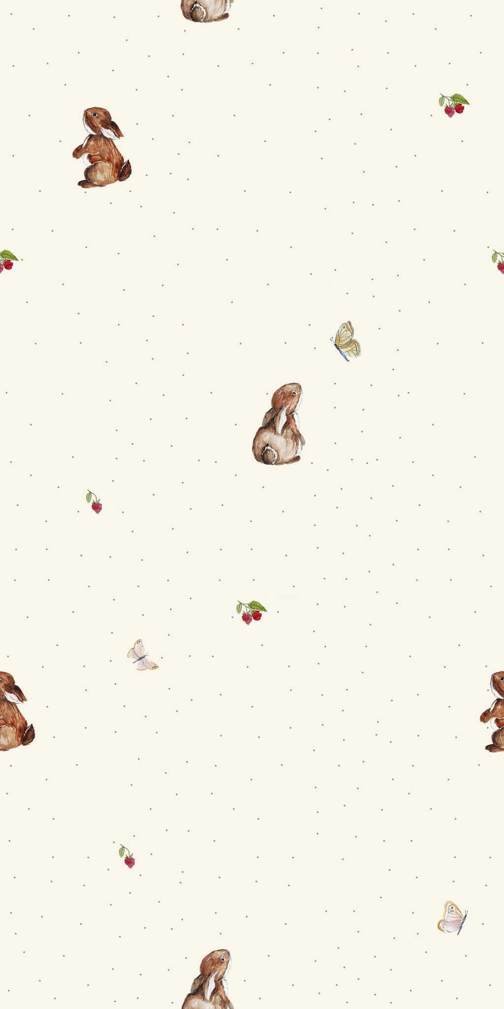 Tapete mit Häschen und Himbeeren - auf der Rolle 1 Tapete Häschen und Himbeeren - auf der Rolle