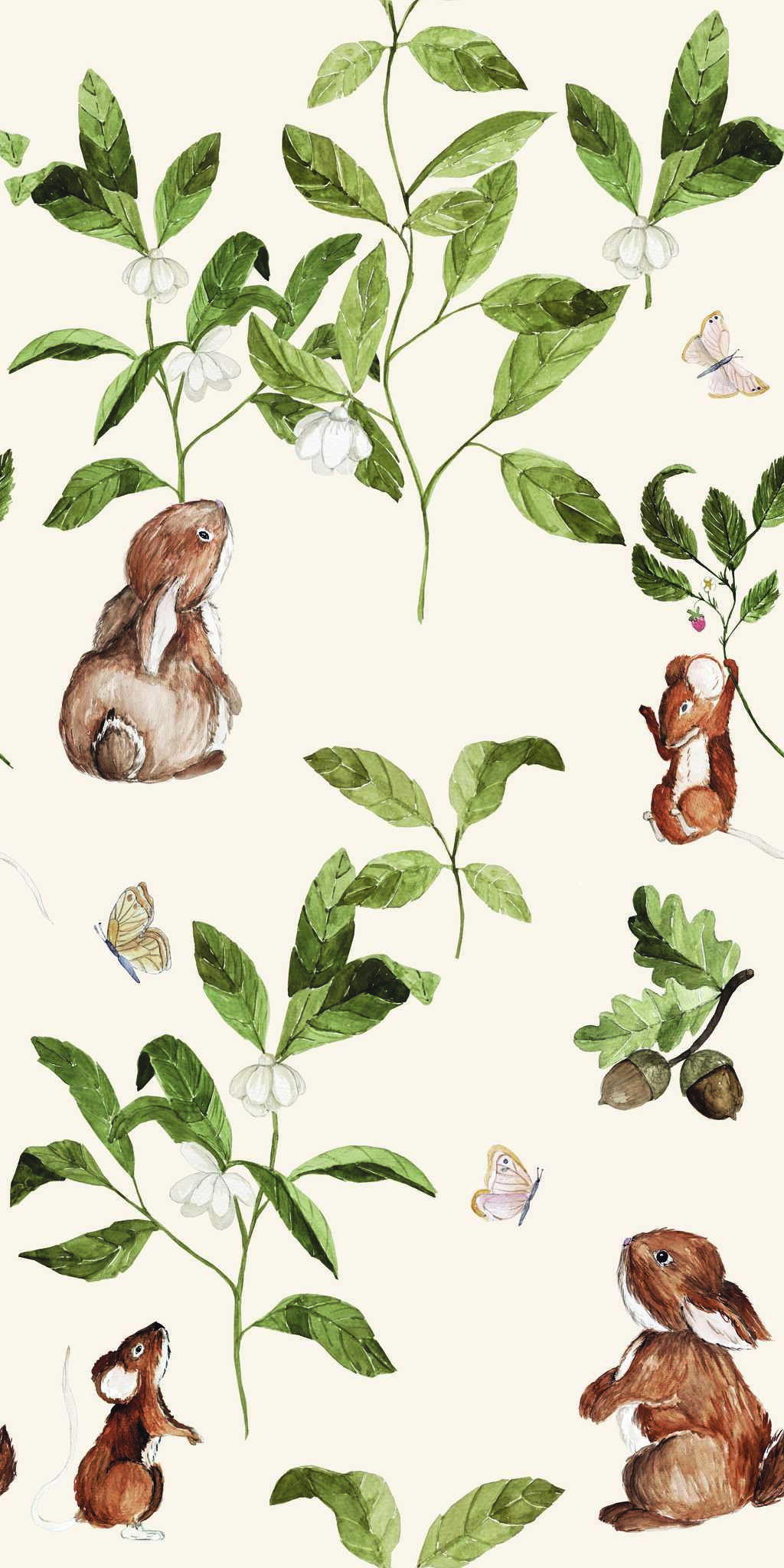 Kindertapete mit Häschen und Blättern - auf Rolle 1 Kindertapete mit Häschen und Blättern - auf der Rolle