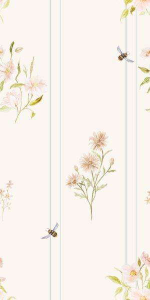 Tapete Blumen Streifen - auf Rolle