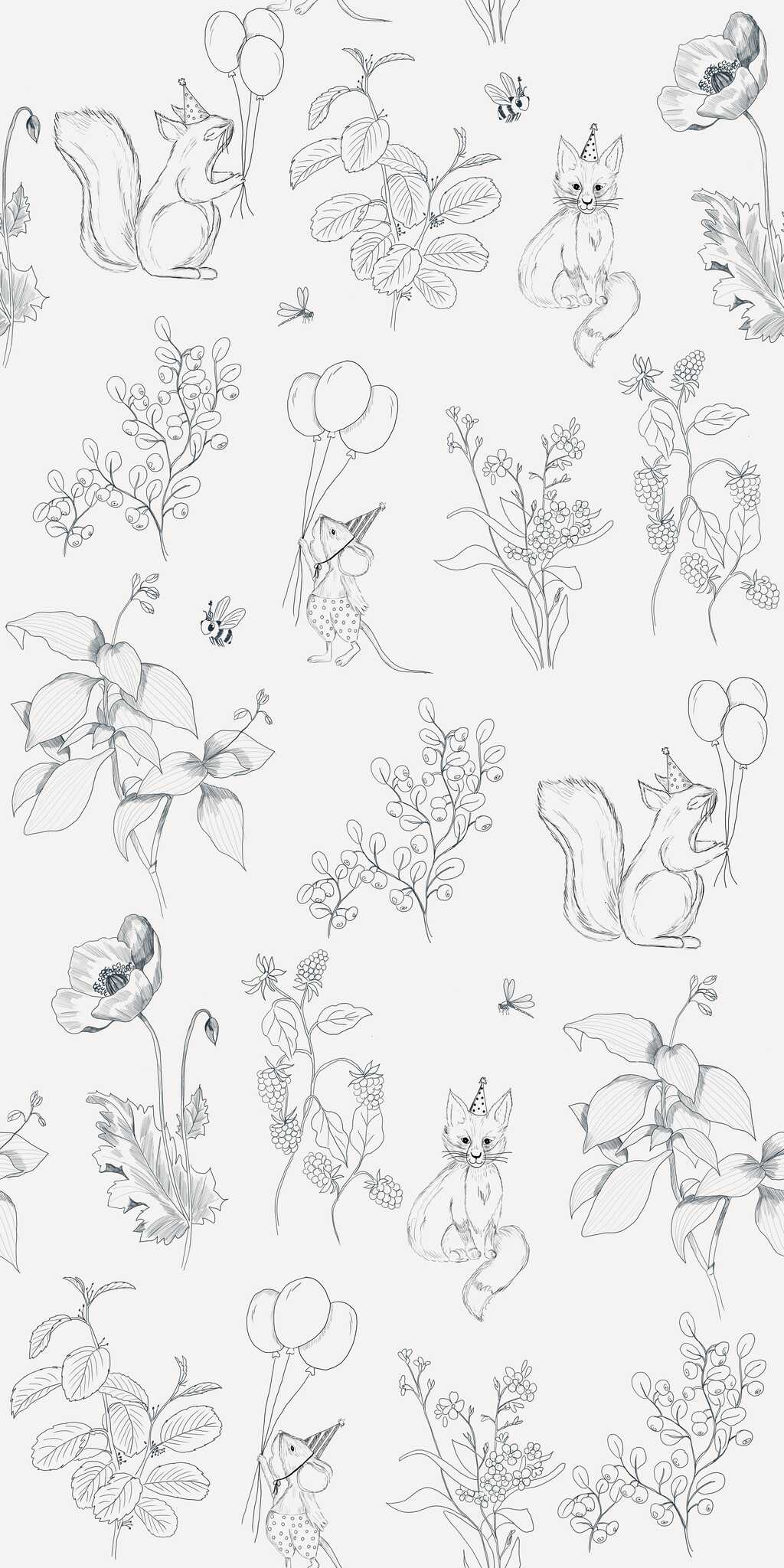 Tapete mit Fuchs, Maus und Eichhörnchen - auf der Rolle 1 Tapete mit Fuchs, Maus und Eichhörnchen - auf der Rolle