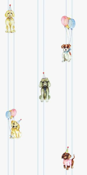 Tapete mit Hunden mit Mützchen - auf der Rolle