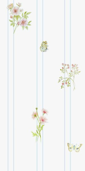 Tapete Blumen Schmetterlinge und Streifen - auf der Rolle