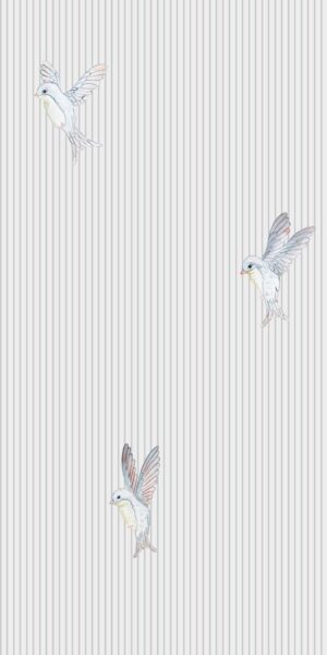 Tapete mit Vögeln und Streifen - auf der Rolle