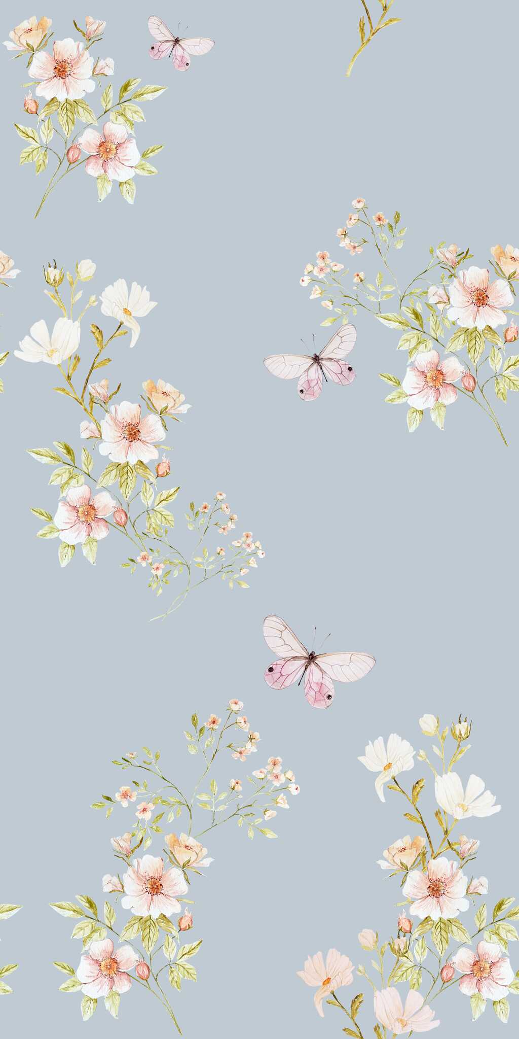 Tapete Blumen Hellblau - auf Rolle 1 Blumentapete hellblau - auf Rolle