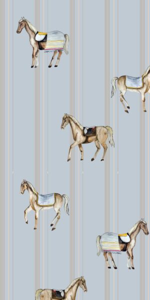 Tapete Pferde blaue Streifen - auf Rolle