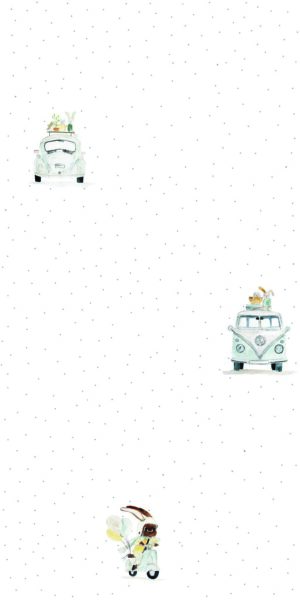 Tapete mit Fahrzeugen – Käfer, Bulli, Vespa - auf der Rolle