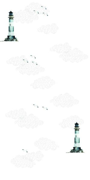 Fototapete Leuchtturm, Möwen und Wolken - auf der Rolle