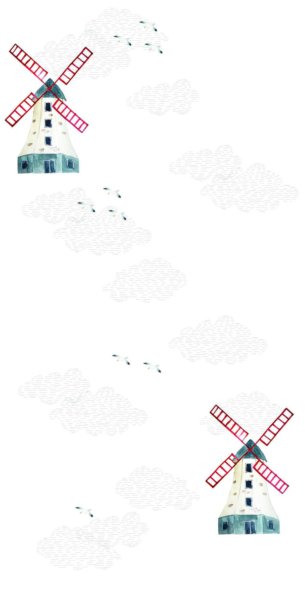 Tapete Mühle, Möwen und Wolken - auf der Rolle 1 Tapete Mühle, Möwen und Wolken - auf der Rolle