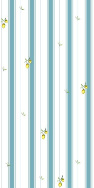 Tapete mit Zitronen und dicken Streifen - auf der Rolle