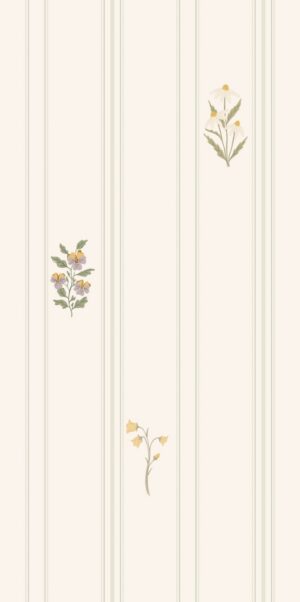 Tapete Sommerblumen und Rüschenstreifen | Beige und Salbei