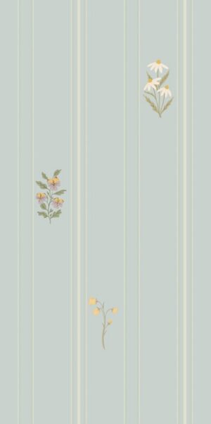 Blaue Tapete mit Sommerblumen und Streifen | Romantischer Stil