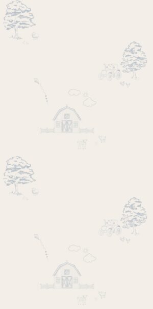 Blaue Tapete im Landhausstil | Idyllische Landschaft